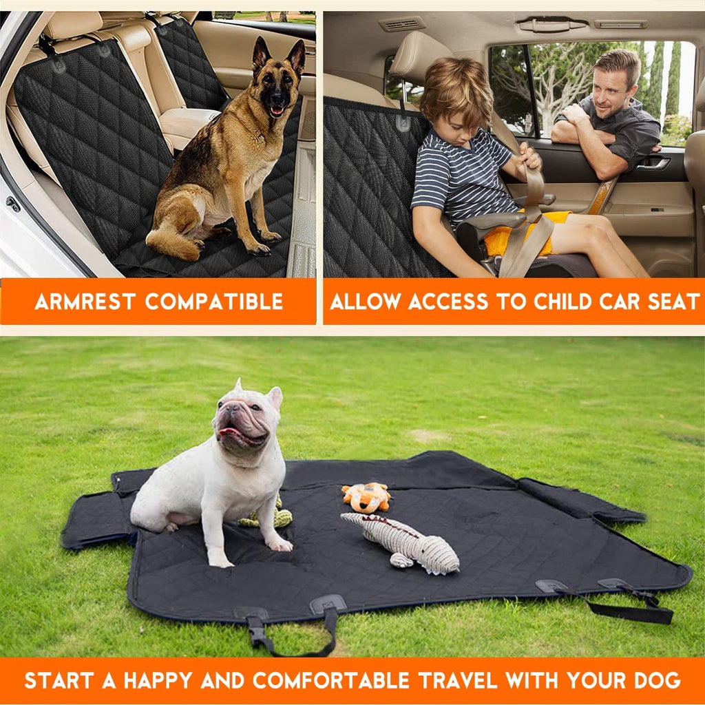 Premium Waterproof Dog Car Seat Cover - Non-Slip Back Seat Protector for Pets, Compatible with Most Cars, Trucks, and SUVs - Black